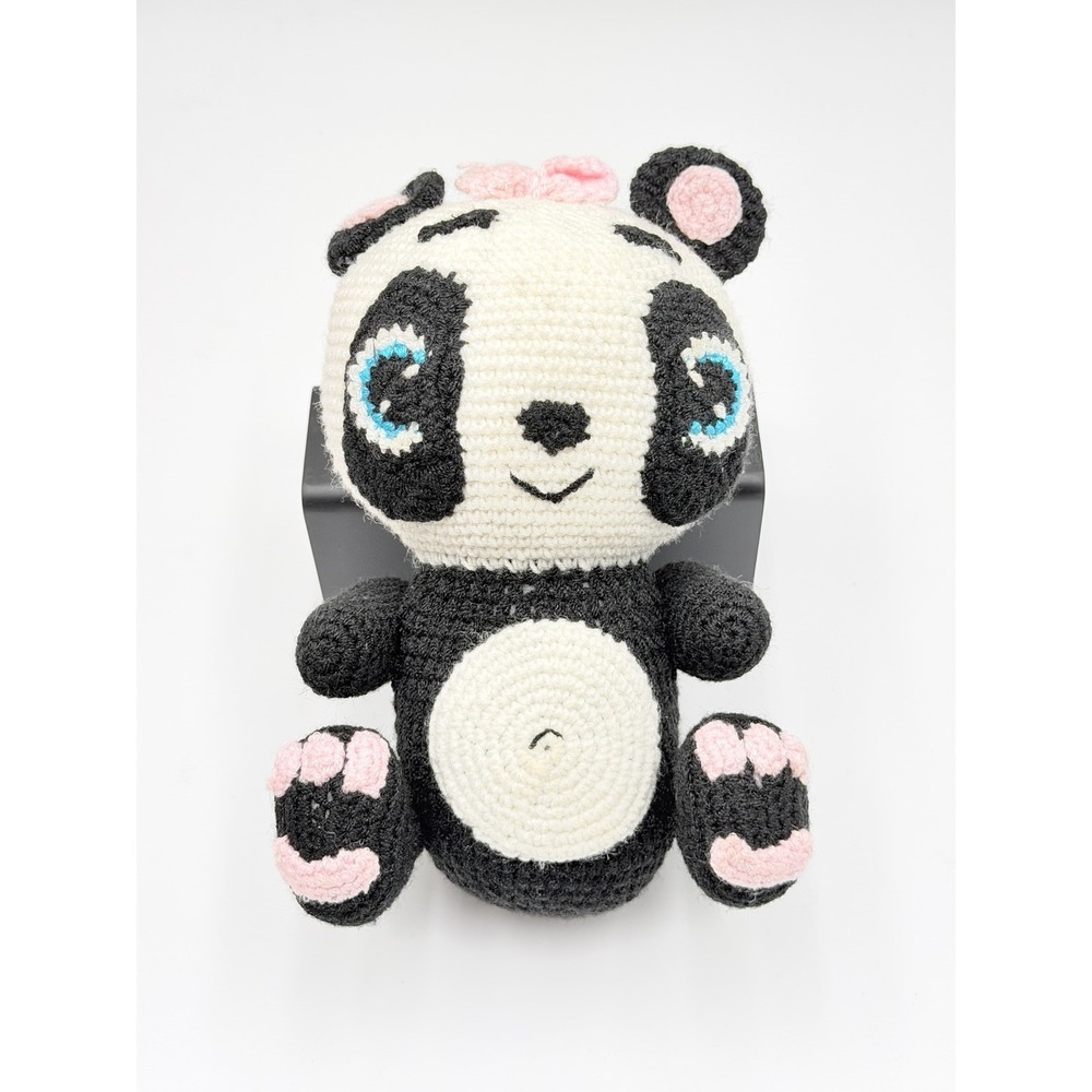 Crochet Panda Stuffed Animal Plush Toy Handmade Black White Pink Blue Amigurumi